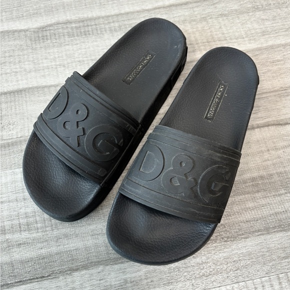 Dolce & Gabanna Black Rubber Beachwear Slides with DG Logo Pool Sandals Shoes - Picture 1 of 6